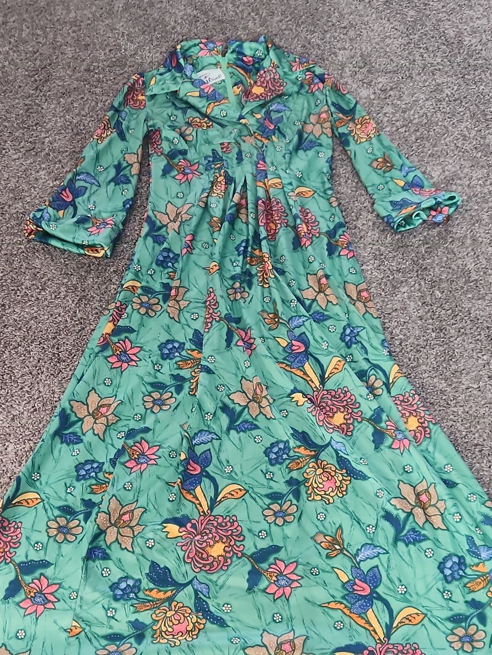 Ricano Teal Floral Dress with Red and Blue Accents